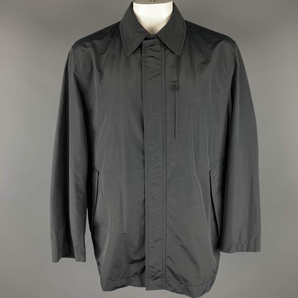 HUGO BOSS 46 Black Solid Cotton  Nylon Zip & Snaps Long Coat - Picture 1 of 1